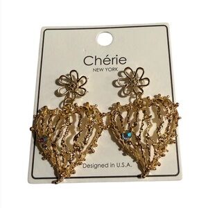 Chérie New York Gold Heart Drop Earrings